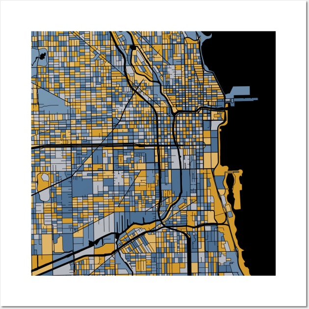 Chicago Map Pattern in Blue & Gold Wall Art by PatternMaps